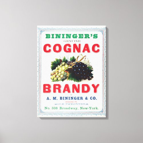 Vintage Ad For Biningers Cognac Brandy Canvas Print