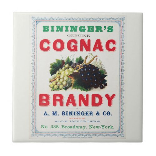 Vintage Ad For Biningers Cognac Brandy Ceramic Tile