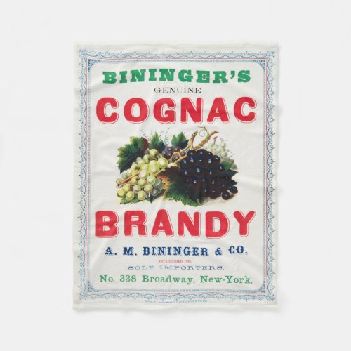 Vintage Ad For Biningers Cognac Brandy Fleece Blanket