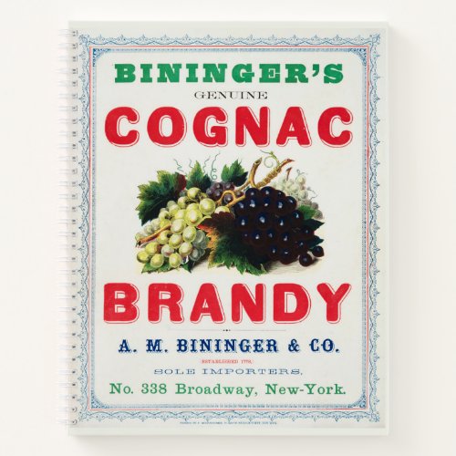 Vintage Ad For Biningers Cognac Brandy Notebook