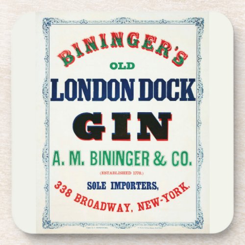 Vintage Ad For Biningers Old London Dock Gin Beverage Coaster