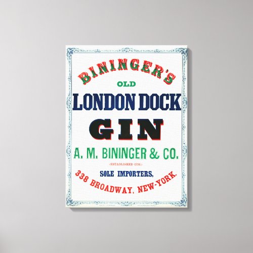 Vintage Ad For Biningers Old London Dock Gin Canvas Print