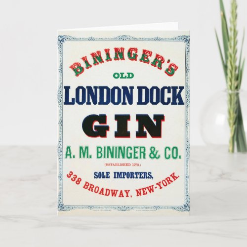 Vintage Ad For Biningers Old London Dock Gin Card