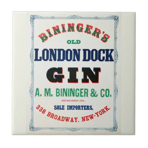 Vintage Ad For Biningers Old London Dock Gin Ceramic Tile