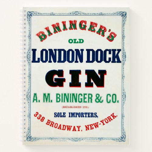 Vintage Ad For Biningers Old London Dock Gin Notebook