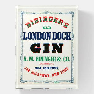 Vintage Ad For Bininger's Old London Dock Gin Paperweight