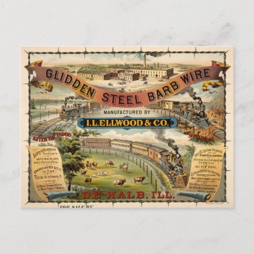 Vintage Ad For Glidden Steel Barb Wire Postcard