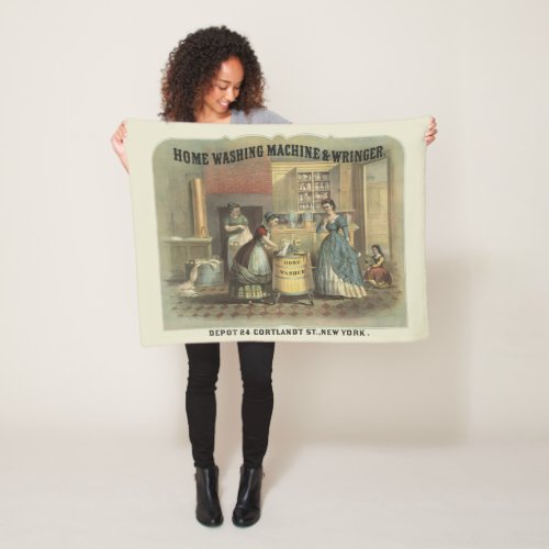 Vintage Ad For Home Washing Machine And Wringer Fleece Blanket