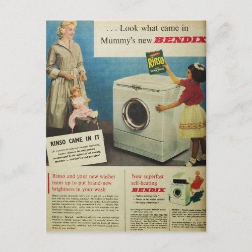 Vintage Ad for Rinso Detergent and Bendix Machine Postcard