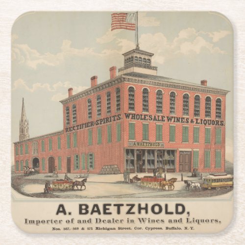 Vintage Ad Of August Baetzhold Wines  Liquors Square Paper Coaster