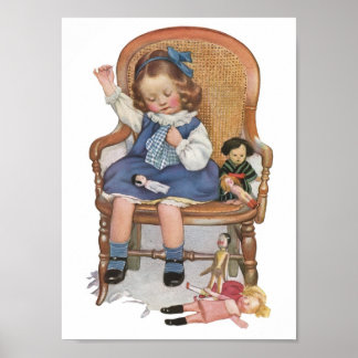 Vintage Ad Poster of Little Girl & Dolls