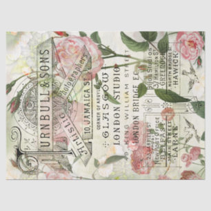 Vintage Ad & Roses Bouquet Ephemera Decoupage Tissue Paper
