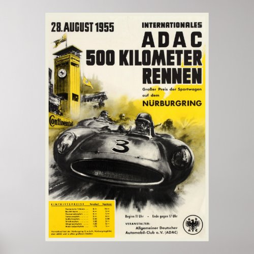 Vintage ADAC 500km Nurburgring Car Racing Poster