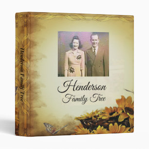 Vintage Add Your Photo Sunflower Genealogy  3 Ring Binder