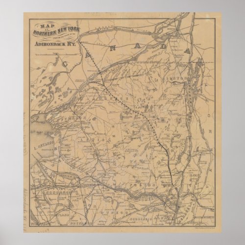 Vintage Adirondack Mountains Railroad Map 1895 2 Poster