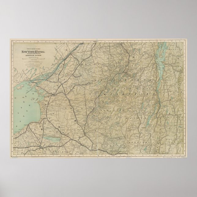 Vintage Adirondack Mountains Railroad Map (1895) Poster (Front)