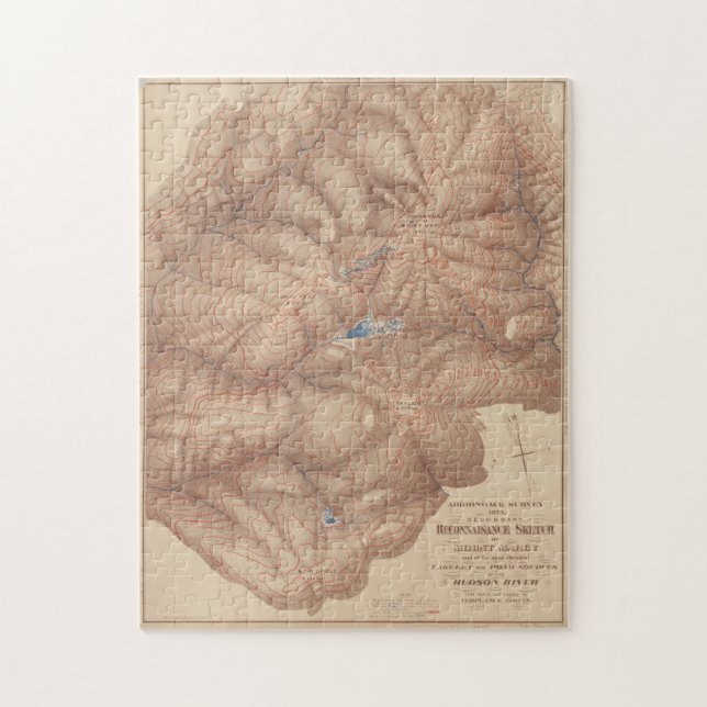 Vintage Adirondack Mountains Topography Map (1873) Jigsaw Puzzle (Vertical)