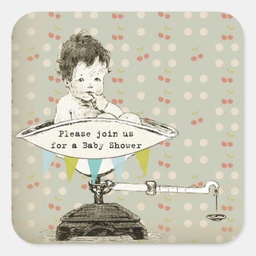 Vintage Adorable Baby Boy Shower Square Sticker