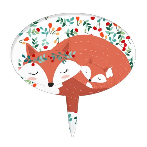 Vintage adorable cute mother fox wolf and her baby cake topper