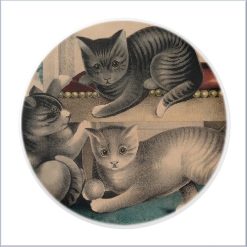 Vintage Adorable Kittens Lithograph Ceramic Knob