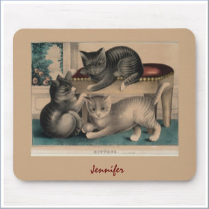 Vintage Adorable Kittens Lithograph Mouse Pad
