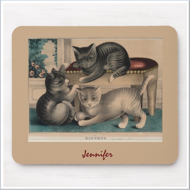 Vintage Adorable Kittens Lithograph Mouse Pad (Creator Uploaded)