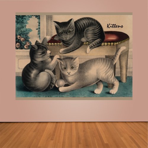 Vintage Adorable Kittens Lithograph Poster