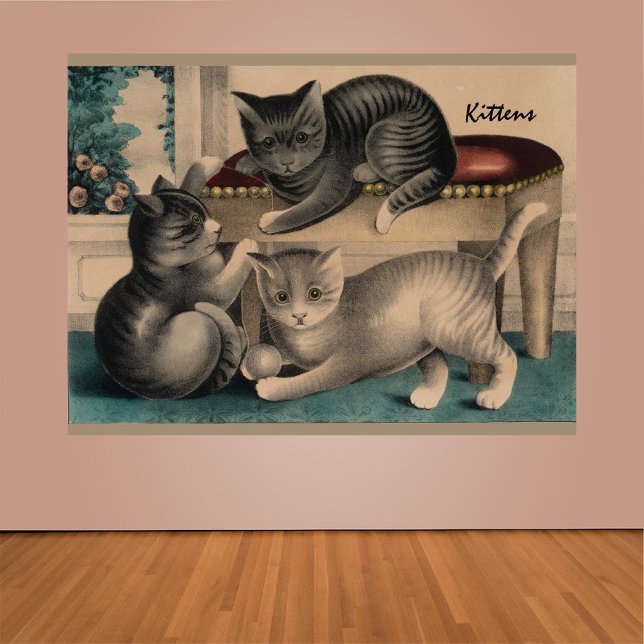Vintage Adorable Kittens Lithograph Poster (Creator Uploaded)
