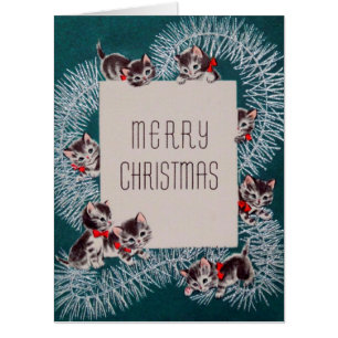 Vintage Adorable Kittens with Christmas Greeting Card