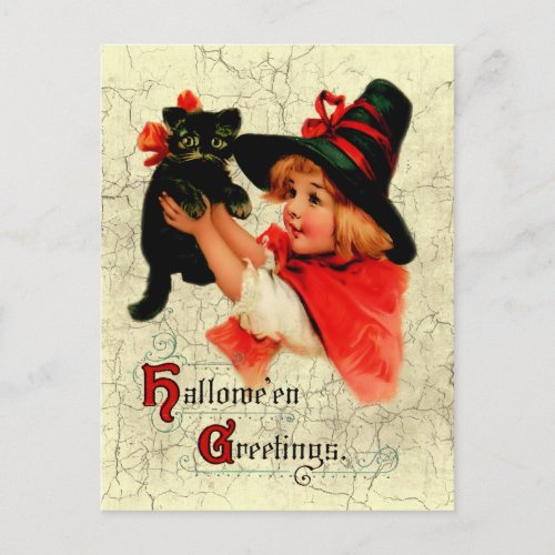 Vintage Adorable Little Witch Postcard