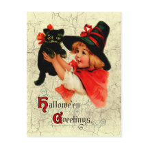 Vintage Adorable Little Witch Postcard