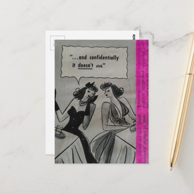 Vintage Ads on Pink Collage with Women Postcard (Front/Back In Situ)