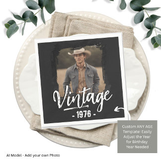 Vintage Adult Birthday Party Favor Photo Napkins