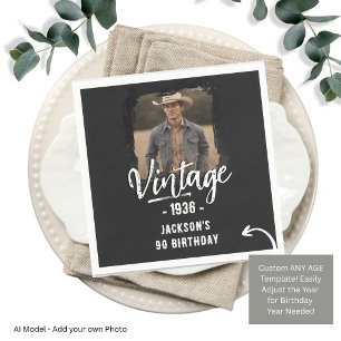 Vintage Adult Birthday Party Retro Any Age Photo Napkins