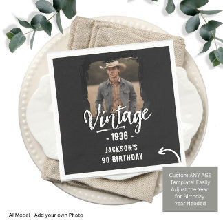 Vintage Adult Birthday Party Retro Any Age Photo Napkins