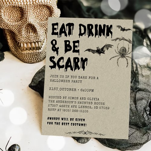 Vintage Adult Halloween Eat Drink  Be Scary  Invitation
