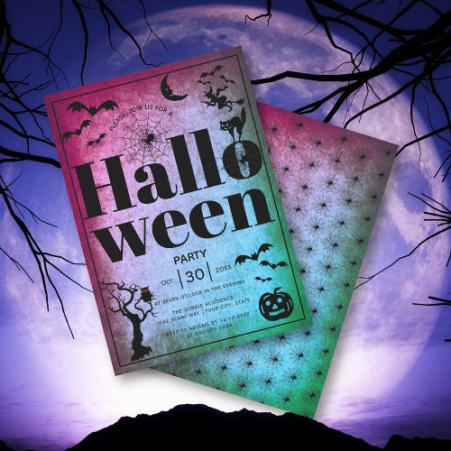 Vintage adult Halloween party purple teal Invitation