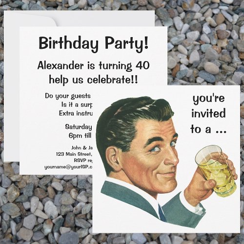 Vintage Adult Male Birthday Party Cocktails Cheers Personalized Invitations