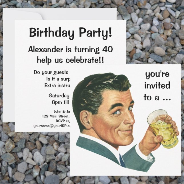Vintage Adult Male Birthday Party Invitation