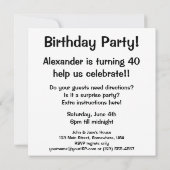 Vintage Adult Male Birthday Party Invitation (Back)