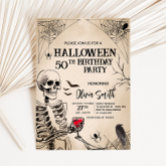 Vintage Black Skull  Halloween 50th Birthday Party Invitation