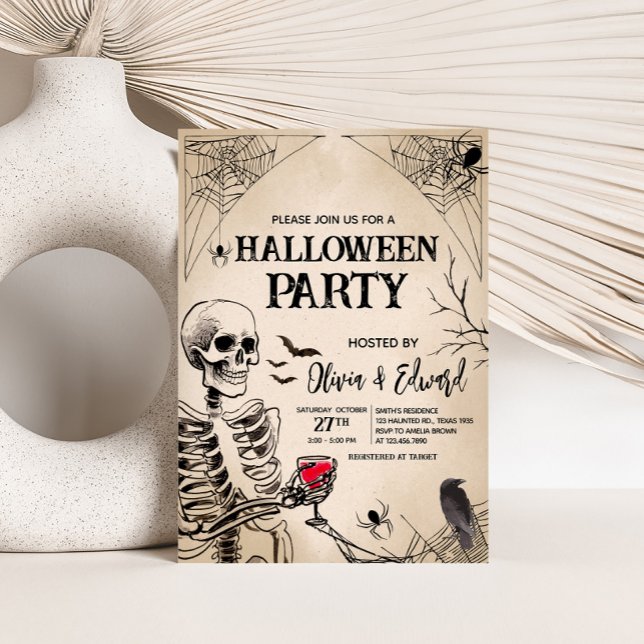 Vintage Adult Skull Halloween Party Invitation (Adult Vintage Skull Halloween Party Invitation)