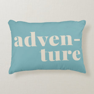 Vintage Adventure Typography in Blue Travel Lovers Accent Pillow