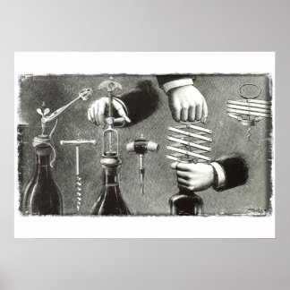 Vintage advert for different wine Corkscrews Poster