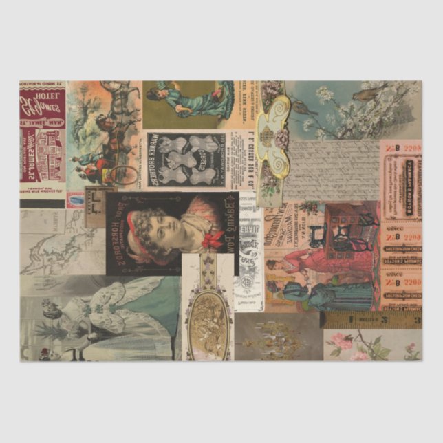 Vintage Advertisement Collage ShabbyChic Decoupage Tissue Paper (Front)