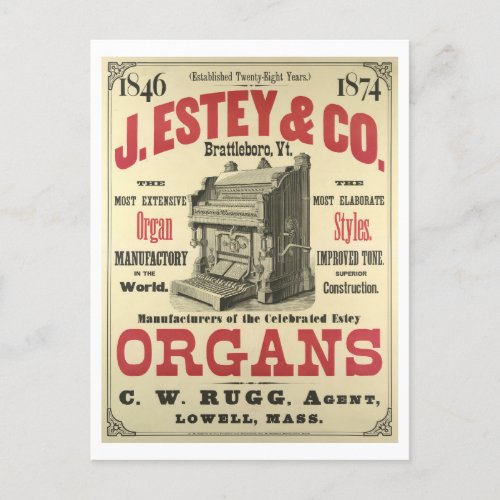 Vintage Advertisement Estey  Co Organs Postcard