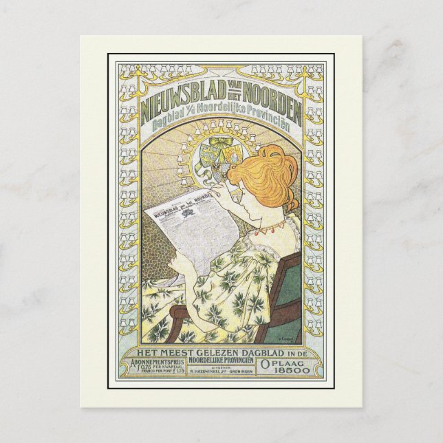 Vintage Advertising Art: Dutch Newspaper Postcard (Front)
