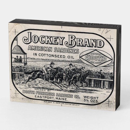 Vintage Advertising Jockey Sardines Eastport Wooden Box Sign