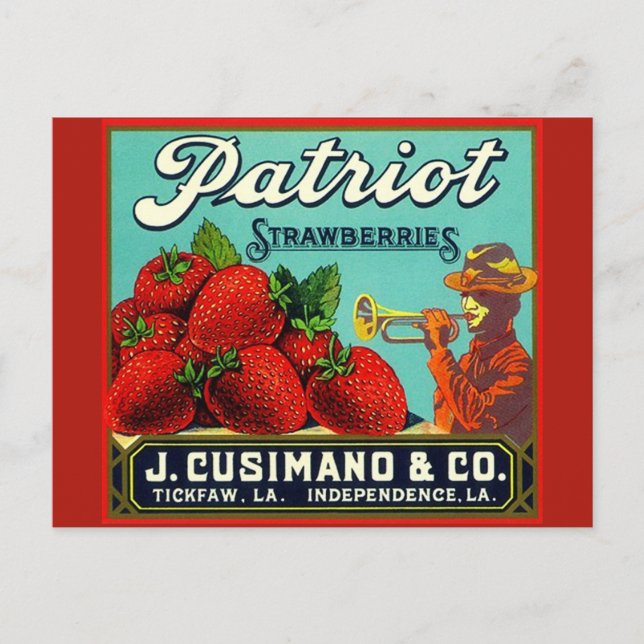 Vintage Advertising strawberries Independence LA Holiday Postcard (Front)