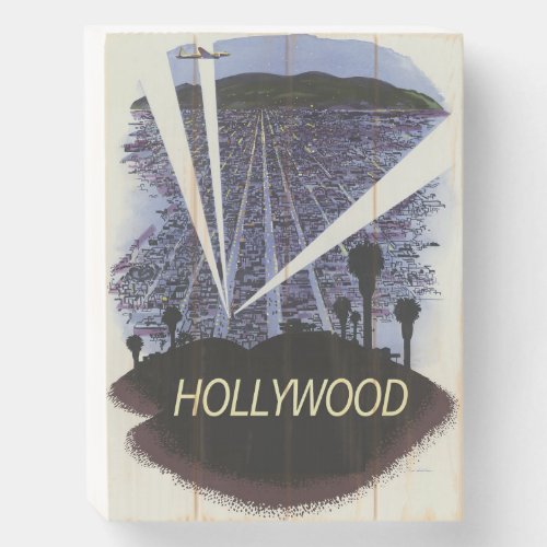 Vintage Advertising Travel Hollywood Wooden Box Sign
